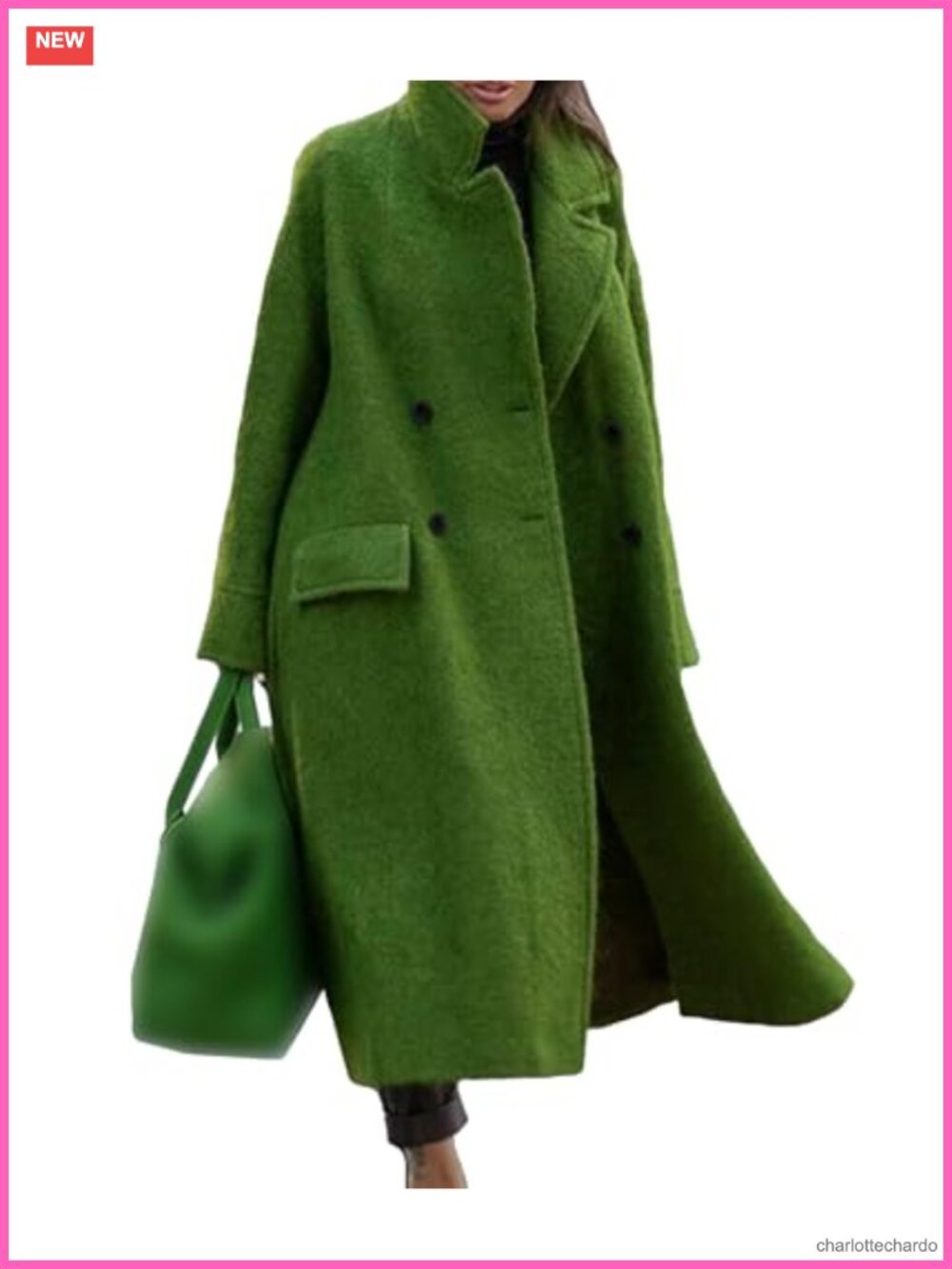 Women's Oversized Wool Blend Double Breasted Notch Lapel Maxi Pea Coat